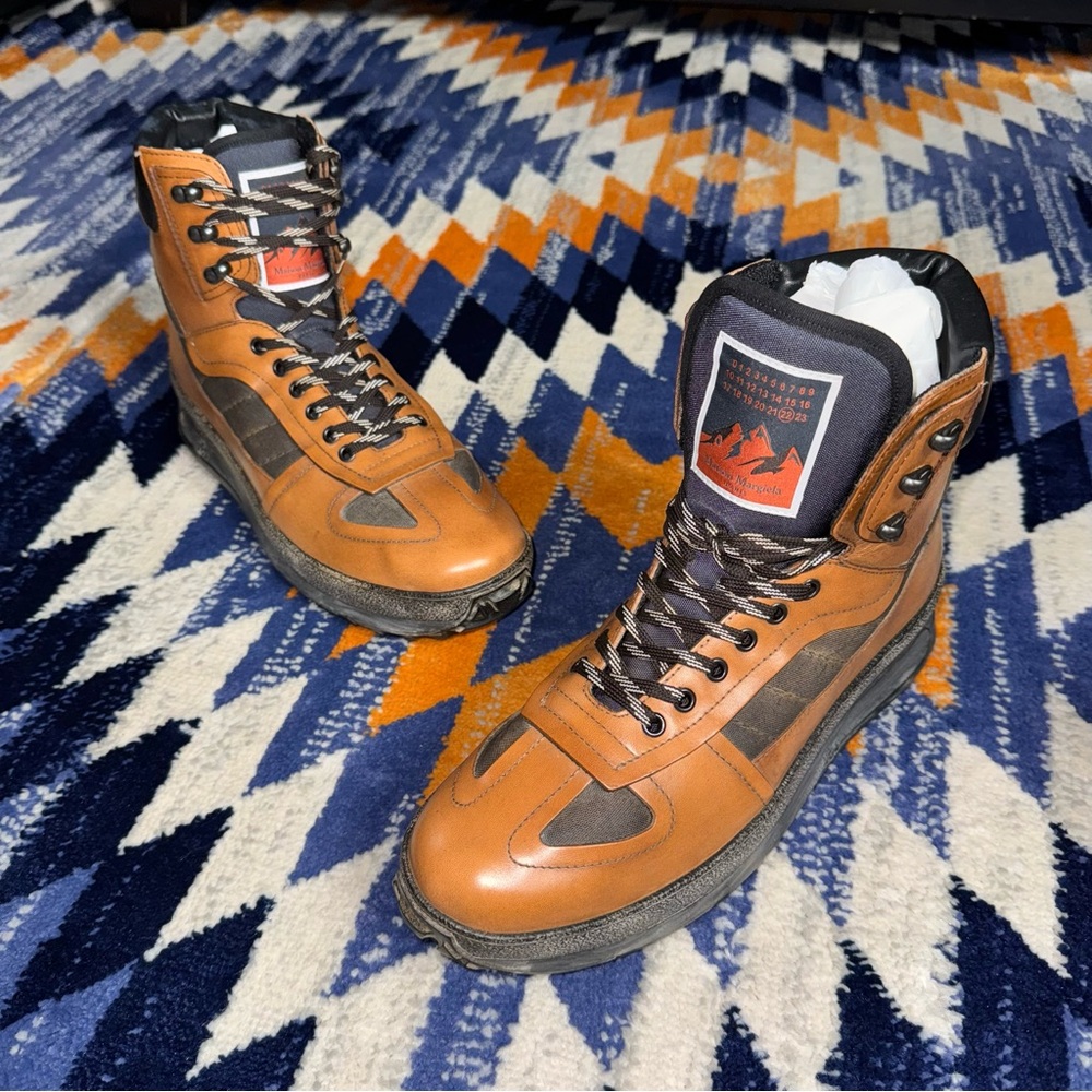 MAISON MARGIELA MENS CLIMBER HIKER LEATHER SNEAKER BOOTS WITH BOX BROWN SIZE44 - Picture 3 of 14